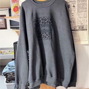 Gildan Dark Gray Crewneck Sweater with Leopard Print